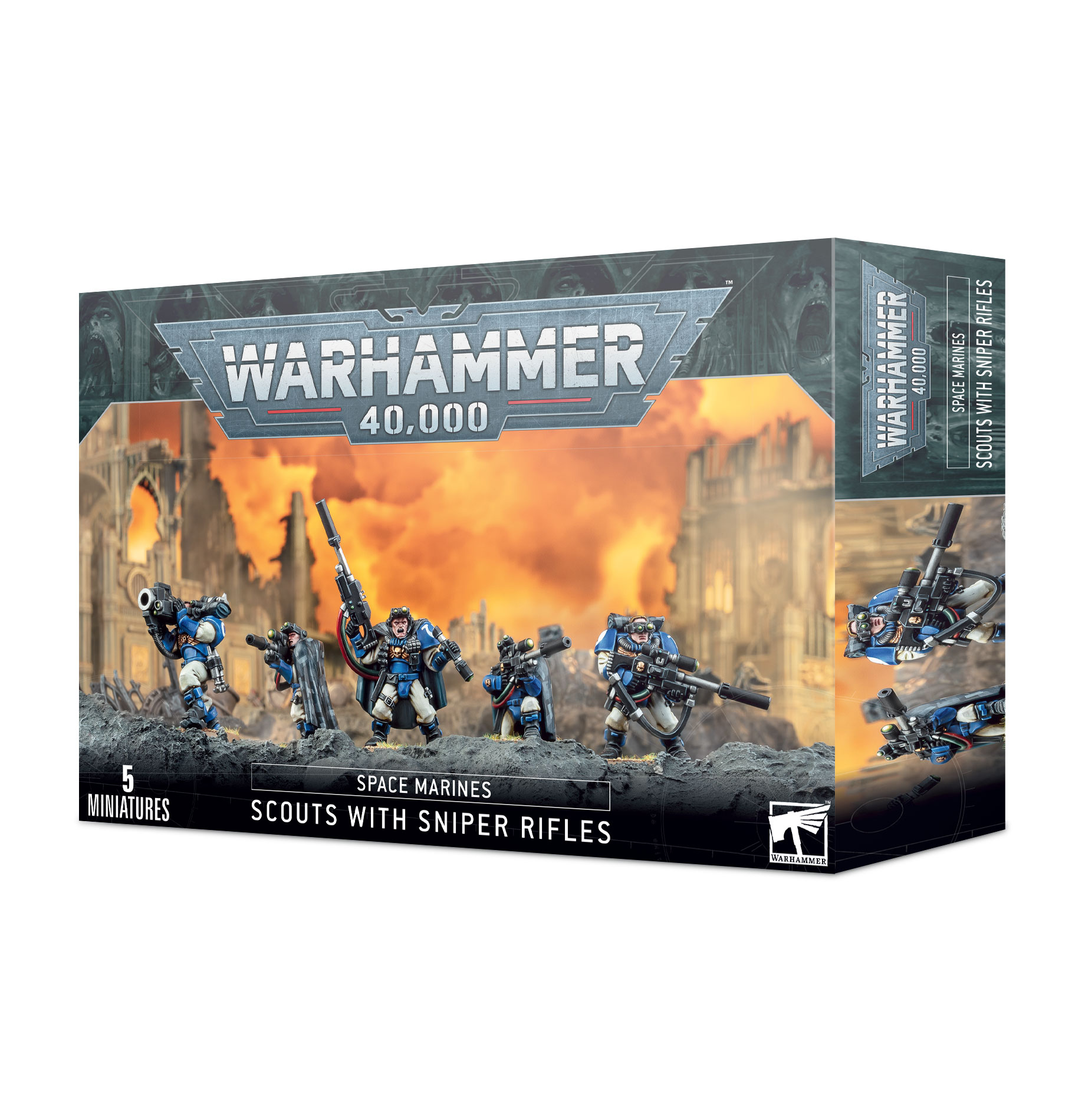 W40k: Space Marine Scout Squad with Sniper Rifles (5 figurek)
